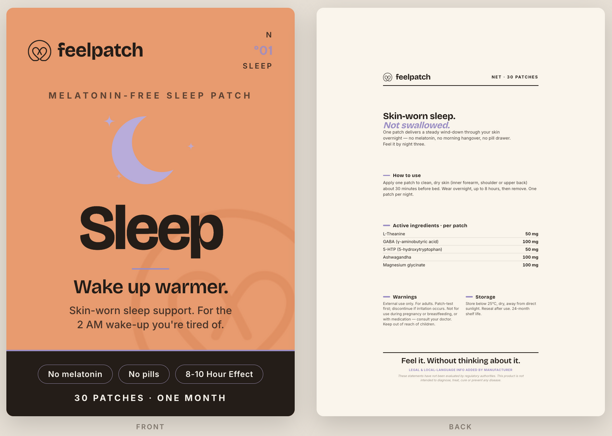 Feelpatch Sleep Patch pouch front and back design